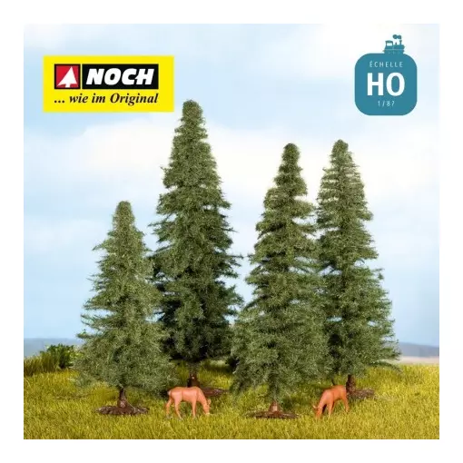 Confezione da 4 alberi di Natale Noch 25532 - HO e TT - Altezza da 80 a 120 mm