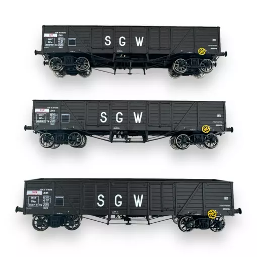 Set of 3 Gondola Wagons - TP - Ree Models WB-854 - SGW livery - HO 1/87 - SNCF - Ep III