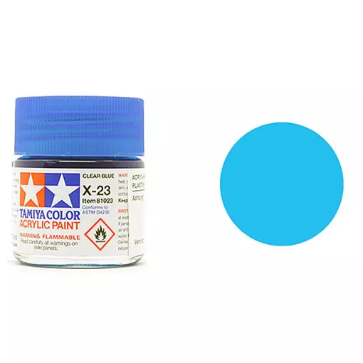 Peinture acrylique en pot - Bleu Transparent Brillant X23 - Tamiya 81523 - 10ml