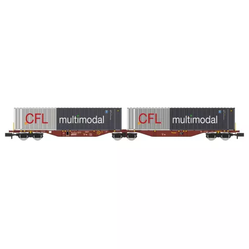 Wagon Sggmrss 90 TOUAX + 2 conteneurs 45’ "CFL multimodal" - REE MODÈLES NW-234 - N 1/160 - SNCF - VI