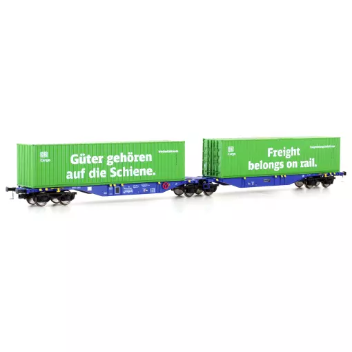 Wagon porte-conteneurs Sggmrss'90 Ermewa - Mehano 28398 - HO 1/87 - DB Cargo - Ep VI - 2R