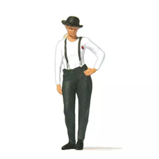 Woman with bib trousers and bowler hat PREISER 28230 - HO 1:87