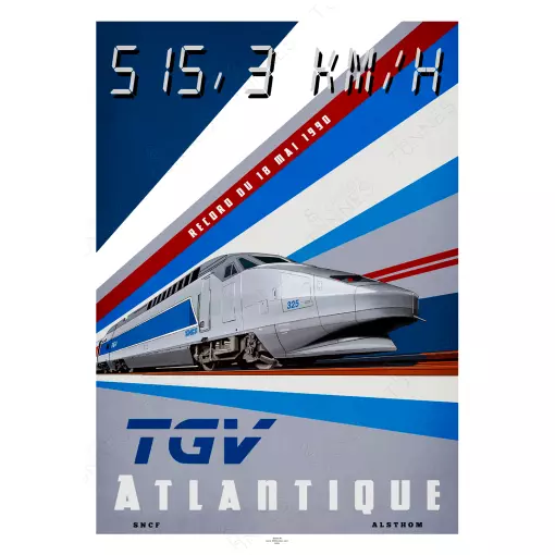 TGV-Rekordplakat 1990 - A2 42,0 x 59,4 cm - Atlantik - SNCF - 515,3 km/h