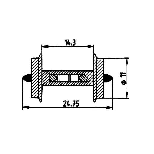 Pair of axles with 11k resistor for track occupied signal, 11mm diameter