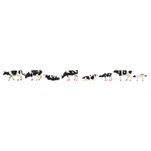 Lot de 8 Vaches Noir et Blanc - Faller 151904 - Echelle HO 1/87