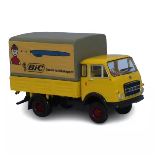 LKW mit Plane OM UNIC "bic" gelb SAI 2977 - HO 1/87