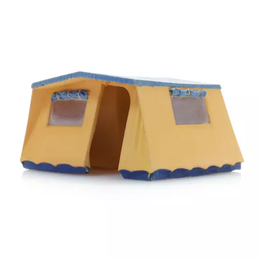 Une tente bungalow en toile beige et bleu - Artitec 387.566 - HO 1/87  