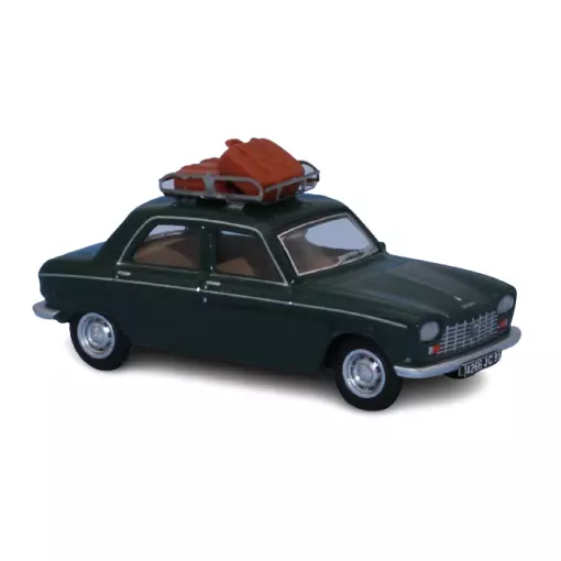 Green Peugeot 204 car, roof rack, 2 people SAI 1723 - HO : 1/87 -