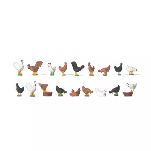 Pack de Poules et Coqs - Preiser 14168 - HO 1/87 