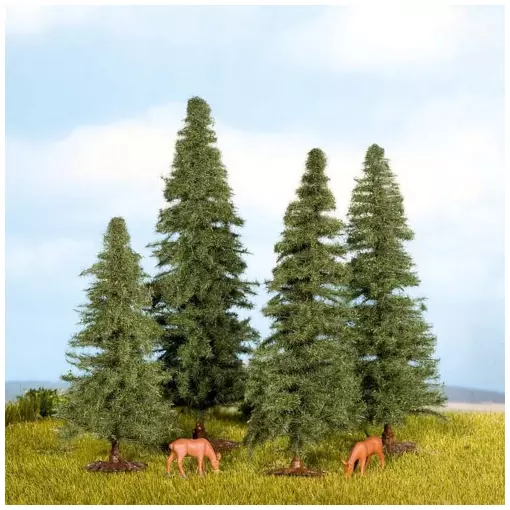 Pack of 4 Noch 25432 fir trees - HO, TT, N and Z - Height 40 to 80 mm