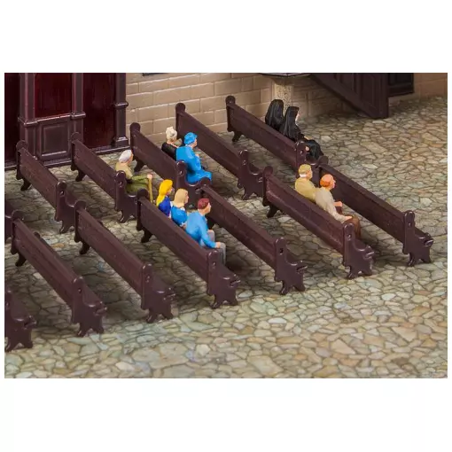 Set of 7 FALLER church pews 180989 - HO 1/87