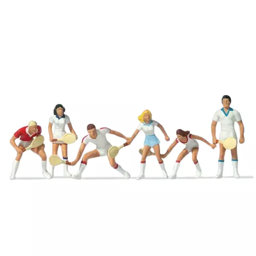 Pack de 6 Joueurs de tennis - Figurine - PREISER 10078 - Échelle HO : 1/87ème