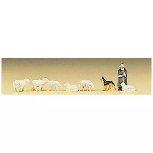 Pack de 6 Mouton + Chien avec Berger - Preiser 88577 - Z : 1/220