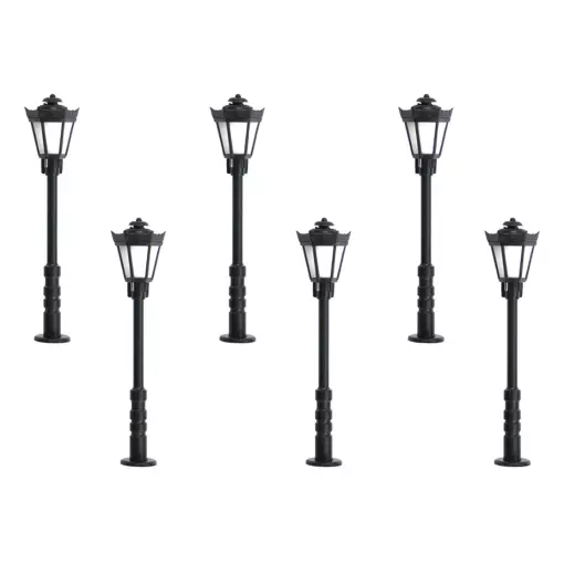 Lote de 6 farolas de parque Viessmann 64706 - N 1/160 - iluminación LED - altura 33 mm