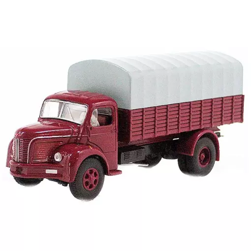 Berliet GLR8 camion in lamiera rosso granata con telone grigio scuro