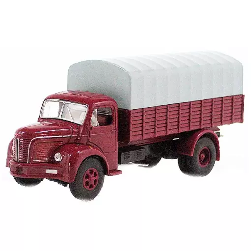 Berliet GLR8 garnet red sheet metal truck with dark grey tarpaulin