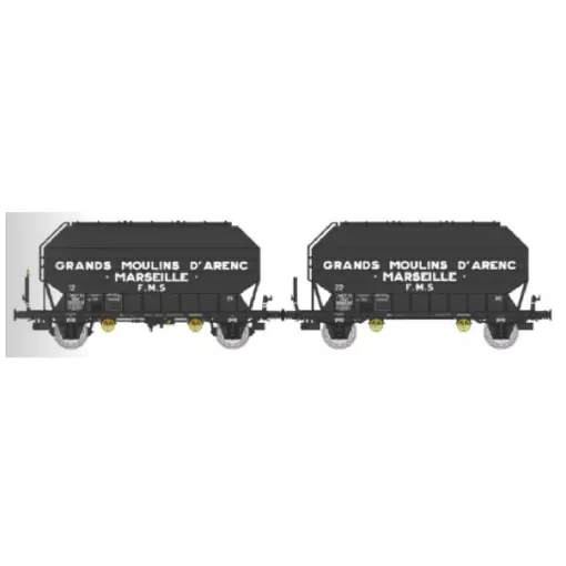 Coffret de 2 wagons céréaliers FRANGECO « GRANDS MOULINS D’ARENC » - REE WB900 - SNCF - HO 1/87 - EP III
