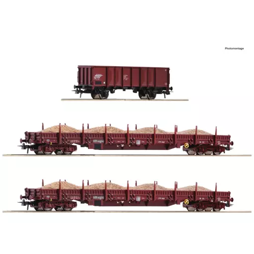 Set 3 wagons transport de sable Roco 77041 - HO 1/87 - DR - EP IV