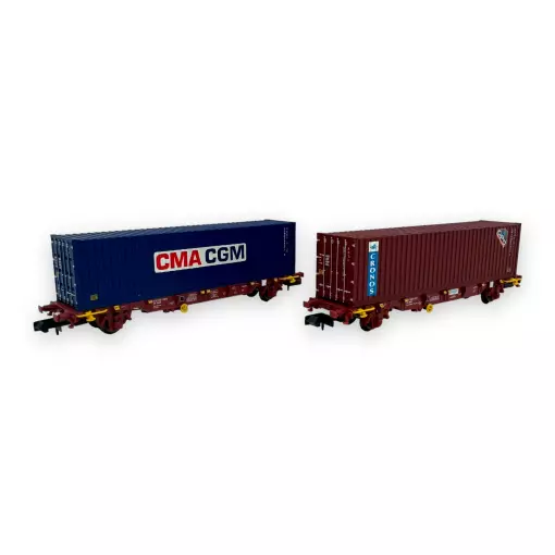 Lote de 2 vagones portacontenedores CMA/CGM - MFTRAIN N33377 - N 1/160 - SNCF - Ep V - 2R