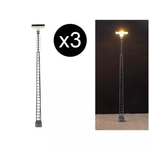 Set de 3 Lampadaires en treillis avec LED - HO 1/87 - Faller 180110