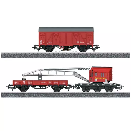 Coffret pompiers wagon-grue de secours et voiture outils MARKLIN 44752 - HO 1/87