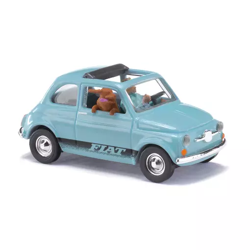 Coche Fiat 500 azul con conductor y perro - Busch 48735 - HO : 1/87