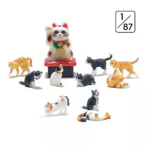 Set of 10 Japanese Cats & 1 statue - KATO 6-603 | N 1/160
