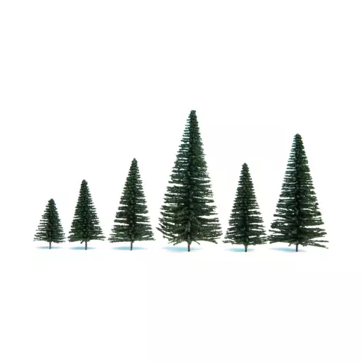 Pack de 10 sapins miniatures Noch 26930 - HO / TT - 50 à 140 mm