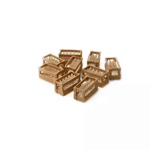 Caisses en bois avec bouteilles transparentes - 87TRAIN 221050 - HO 1/87