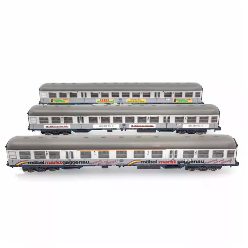 Set of 3 commuter cars with MiniTrix advertising 18213 - N: 1/160 - DB - EP IV / V