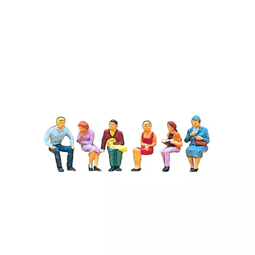 Lot de 6 spectateurs assis - Preiser 10095 - HO 1/87