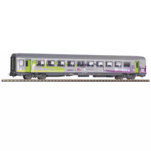 Voiture Corail VTU "Intercités" Gris + Imprimé Vert & Violet - PIKO 97112 - HO : 1/87 