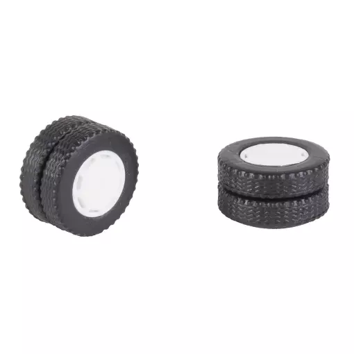 Lot de 2 roues jumelées complètes pour bus Car System – Pneus + jantes - FALLER 163104 - HO 1/87
