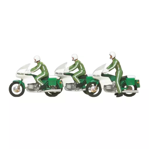 Lot de 3 figurines policiers à moto - Preiser 10489 - HO 1/87