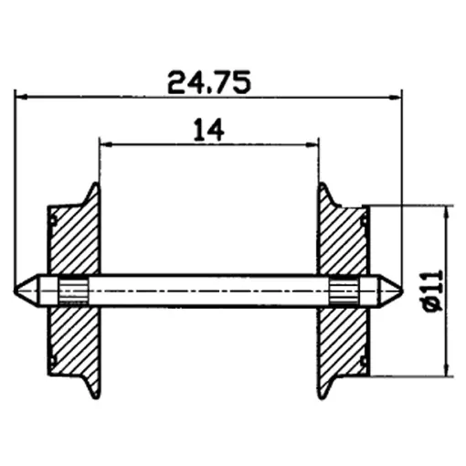 Paar Achsen mit 11mm Durchmesser für Wechselstrom - ROCO 40196 - HO: 1/87