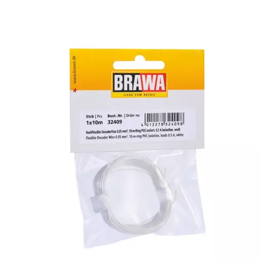 Bobine de fil de câblage Blanc Brawa 32409 - 10 mètres - 0.05 mm² - HO | N