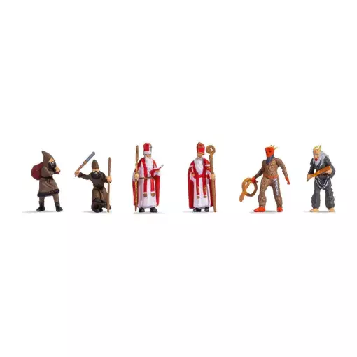 Set of 6 "Saint Nicolas & père Fouettard" themed figures NOCH 15929 - HO 1/87