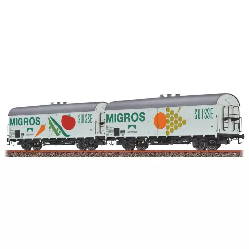 Set de 2 vagones frigoríficos "Migros" Brawa 47611 - HO : 1/87 - DB - EP IV