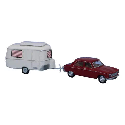 Voiture Peugeot 204 avec caravane Eriba SAI 3711 - HO : 1/87 - 1968