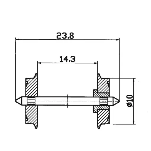 Set di ruote DC standardizzate di 23,8 mm di lunghezza e 10 mm di diametro - Roco 40180 - HO : 1/87