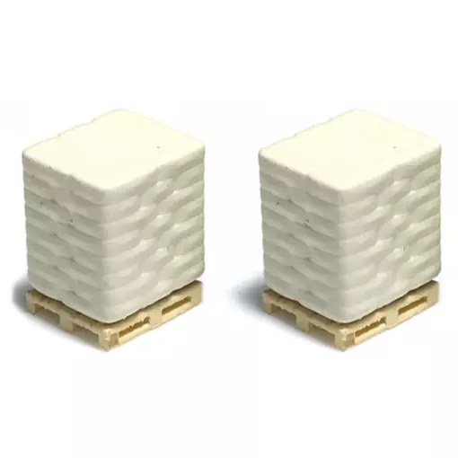 Lot de 2 palettes avec sacs de ciment blancs - 87TRAIN 221007 - HO 1/87