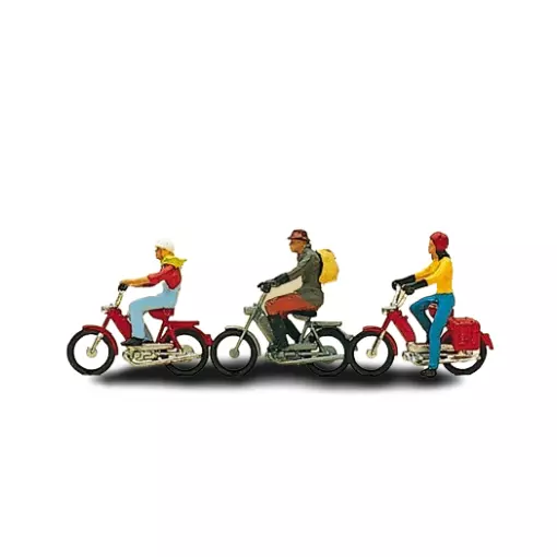 Set di 3 conducenti con ciclomotori - Preiser 10125 - Scala HO 1/87