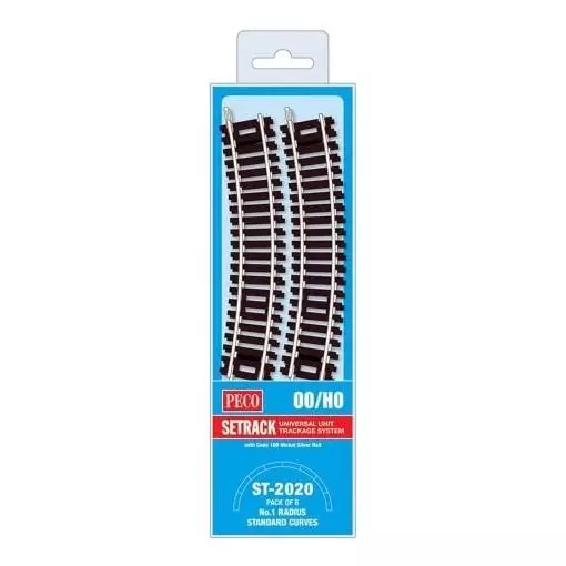 8 rails courbes rayon 371 mm 22,5° Peco ST2020 - HO : 1/87 - Code 100