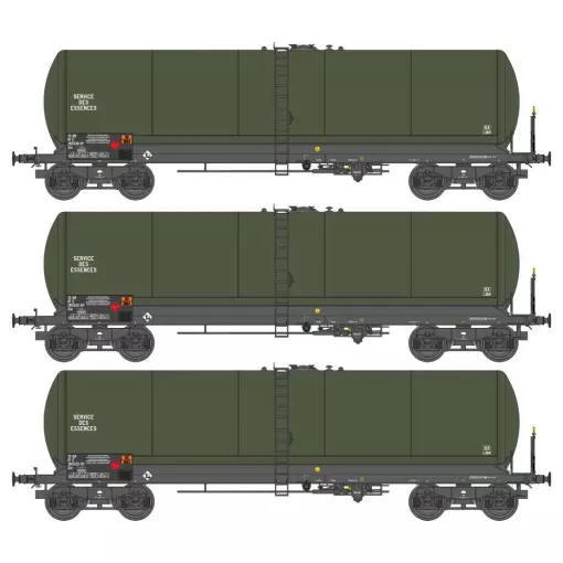 Set de 3 wagons citerne ANF longue à bogies Y 23M "ESSENCE DES ARMEES" - Ree Modèles WB-496 - HO 1/87 - SNCF - Ep IV/V - 2R
