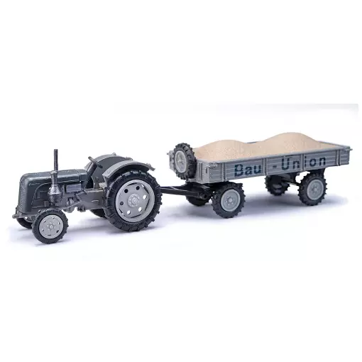 Famulus tractor with "Bau-Union" trailer - Busch 210110125 - HO 1/87