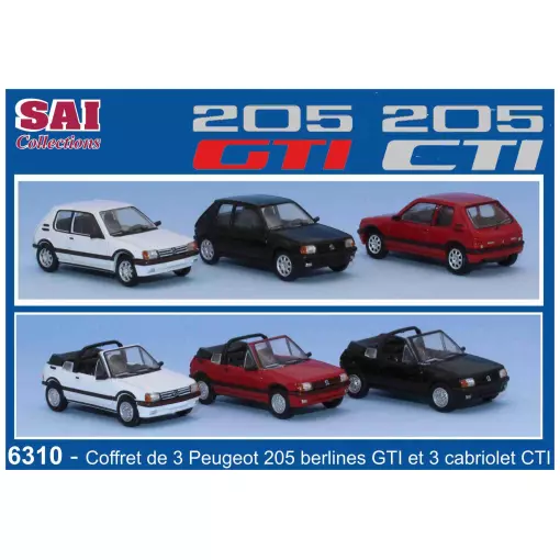 Coffret de 3 Peugeot 205 GTI et 3 Peugeot 205 Cabriolet CTI - SAI 6310 - HO 1/87