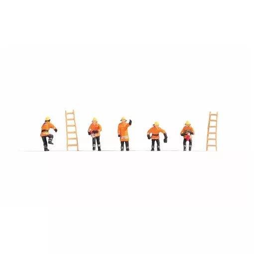 Set van 5 brandweermannen met 2 NOCH 15022 ladders - HO: 1/87e