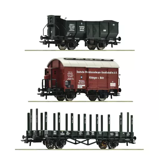 Set of 3 wagons de marchandises Roco 77028 - HO 1/87 - K.Bay.Sts.B. - EP I