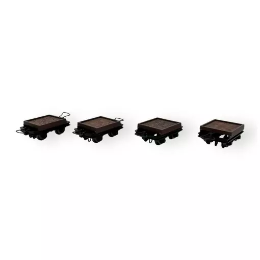 Lot de 4 wagonnets  à voie étroite - Minitrains 5108 - HOe 1/87 - Ep III - 2R