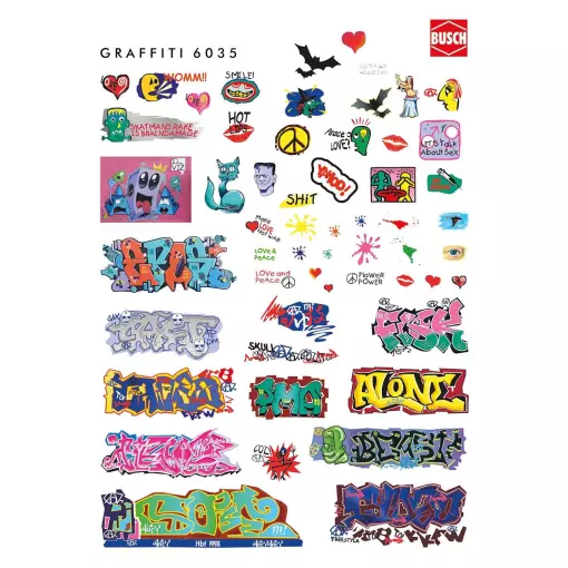 Busch 6035 coloured graffiti set - Lots & Logos - 3 different sizes